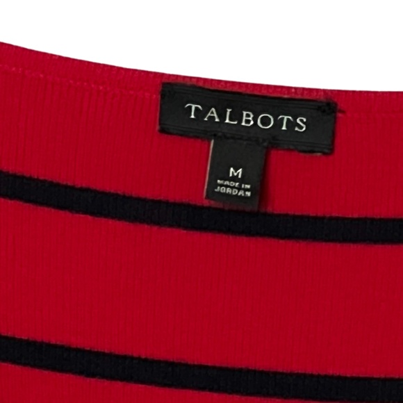 Talbots V-Neck Chevron Bias‎ Stripes Sweater Apple Red Black Size M - Picture 12 of 13